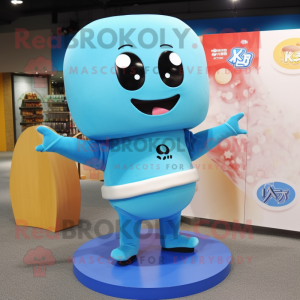 Sky Blue Miso Soup mascot costume character dressed with a Rash Guard and Rings