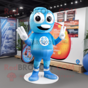 Sky Blue Miso Soup mascot costume character dressed with a Rash Guard and Rings