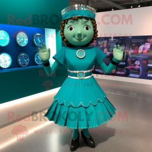 Turquoise Irish Dancing Shoes mascot costume character dressed with a Empire Waist Dress and Smartwatches