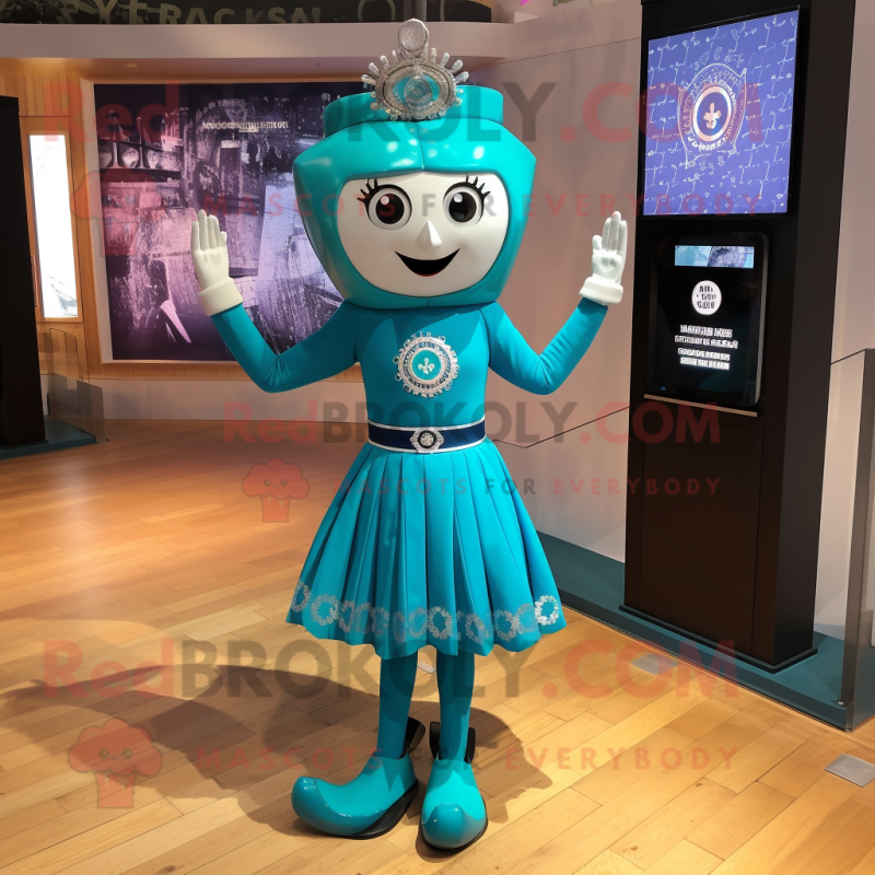 Turquoise Irish Dancing Shoes mascot costume character dressed with a Empire Waist Dress and Smartwatches