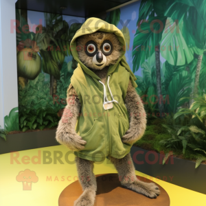 Olive Lemur mascot costume character dressed with a Cover-up and Necklaces