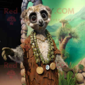 Olive Lemur mascot costume character dressed with a Cover-up and Necklaces