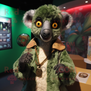 Olive Lemur mascot costume character dressed with a Cover-up and Necklaces