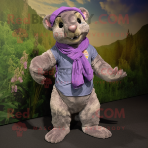 Lavender Jaguarundi mascot costume character dressed with a Cargo Shorts and Scarves