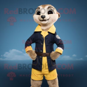 Navy Meerkat mascot costume character dressed with a Jacket and Belts