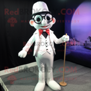 White Tightrope Walker mascot costume character dressed with a Blazer and Reading glasses