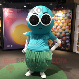 Teal Golf Ball mascot costume character dressed with a Swimwear and Necklaces