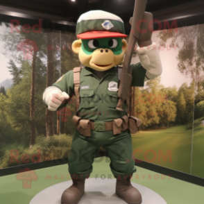 Forest Green Commando mascot costume character dressed with a Baseball Tee and Belts