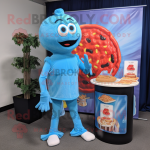 Sky Blue Spaghetti mascot costume character dressed with a Turtleneck and Headbands