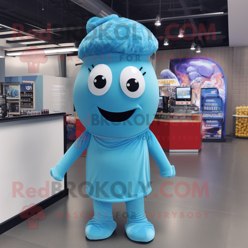 Sky Blue Spaghetti mascot costume character dressed with a Turtleneck and Headbands