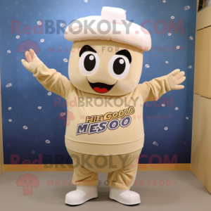 Beige Miso Soup mascot costume character dressed with a Polo Shirt and Beanies