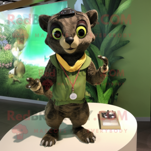 Olive Jaguarundi mascot costume character dressed with a Romper and Bracelet watches