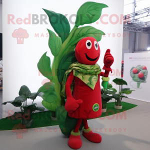 Red Beanstalk mascot costume character dressed with a Coat and Hairpins