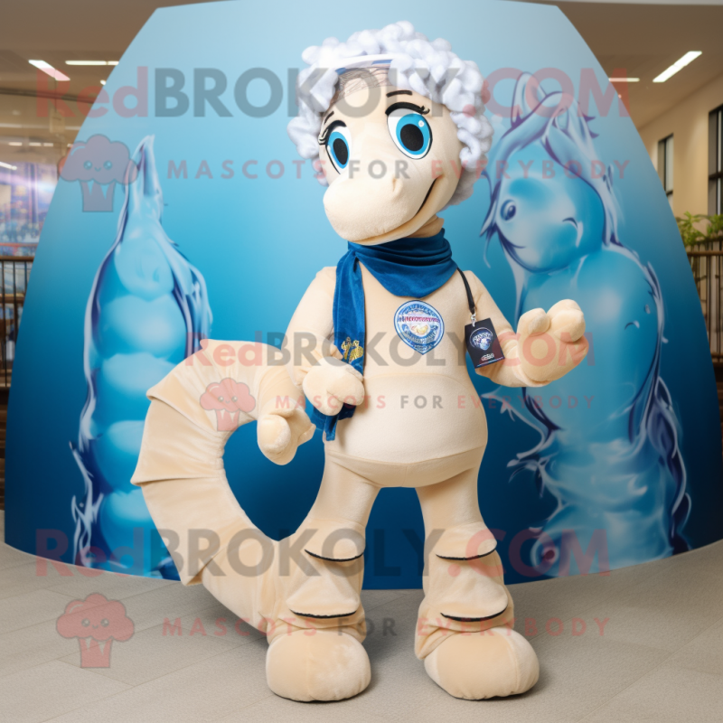 Cream Seahorse mascot costume character dressed with a Jeans and Scarf clips