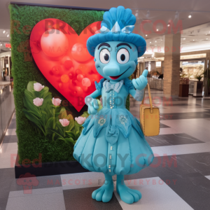 Cyan Heart maskot kostume...