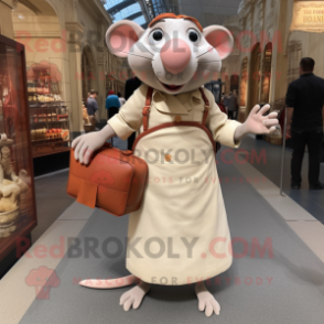 Beige Ratatouille mascot costume character dressed with a Pencil Skirt and Handbags
