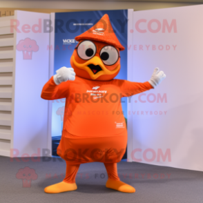 Orange Dove mascot costume character dressed with a Rash Guard and Headbands