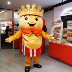 nan French Fries mascot costume character dressed with a Playsuit and Messenger bags