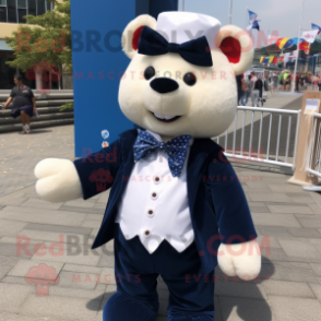 Navy Momentum mascot costume character dressed with a Button-Up Shirt and Bow ties