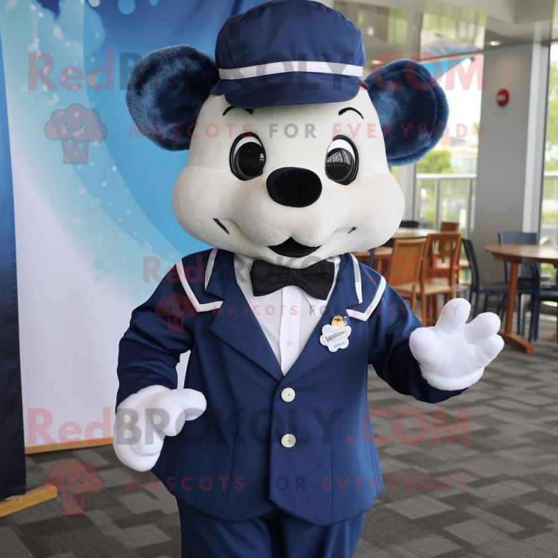 Navy Momentum mascot costume character dressed with a Button-Up Shirt and Bow ties