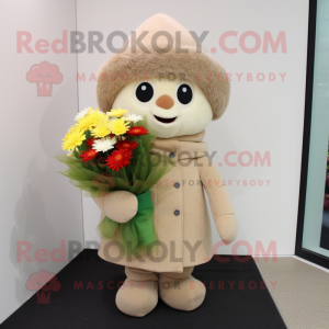 Beige Bouquet Of Flowers mascot costume character dressed with a Coat and Beanies