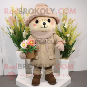 Beige Bouquet Of Flowers mascot costume character dressed with a Coat and Beanies