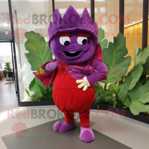 Red Cabbage Leaf mascot costume character dressed with a Flare Jeans and Handbags