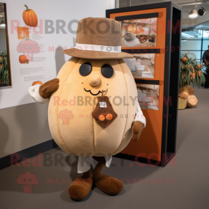 Beige Pumpkin mascot costume character dressed with a Henley Tee and Pocket squares