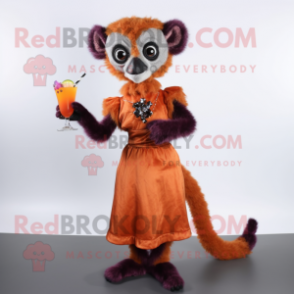 Rust Lemur mascot costume character dressed with a Cocktail Dress and Cummerbunds