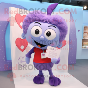 Lavender Love Letter mascot costume character dressed with a Sweatshirt and Hairpins