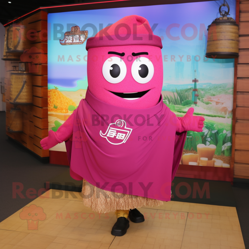 Magenta Fried Rice mascot costume character dressed with a Cargo Shorts and Shawl pins