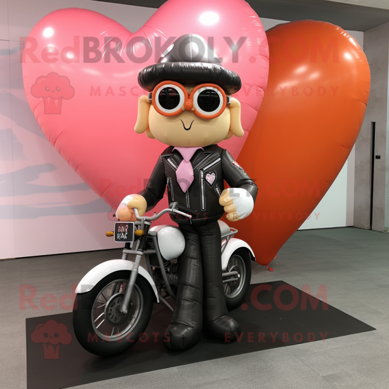 Peach Heart Shaped Balloons mascot costume character dressed with a Biker Jacket and Pocket squares