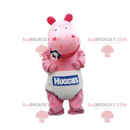 Mascotte De Bebe Hippopotame Rose Avec Une Couche Taille L 175 180 Cm