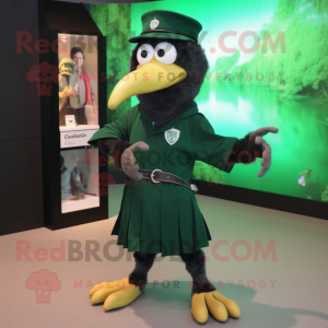 Forest Green Crow mascot costume character dressed with a Culottes and Bracelet watches
