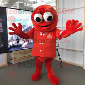 Red Crab Cakes mascot costume character dressed with a Polo Tee and Gloves