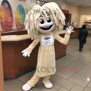 Cream Jambalaya mascot costume character dressed with a Jeggings and Hair clips