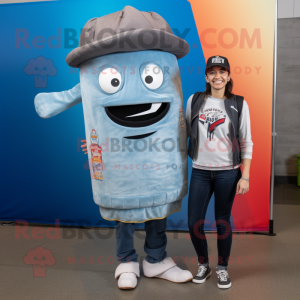 Gray Tacos mascot costume character dressed with a Boyfriend Jeans and Caps