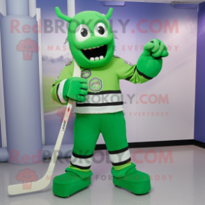 Green Ice Hockey Stick mascot costume character dressed with a Suit Pants and Belts