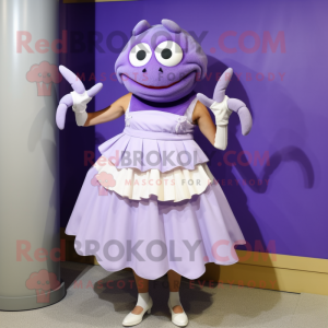 Lavender Crab Cakes mascot costume character dressed with a Empire Waist Dress and Earrings