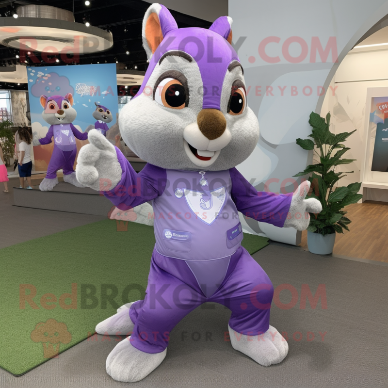 Lavender Flying Squirrel mascot costume character dressed with a Jumpsuit and Cufflinks