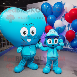 Turquoise Heart Shaped Balloons mascot costume character dressed with a Joggers and Berets