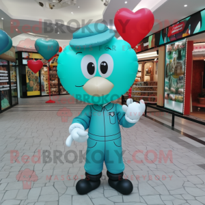 Turquoise Heart Shaped Balloons mascot costume character dressed with a Joggers and Berets