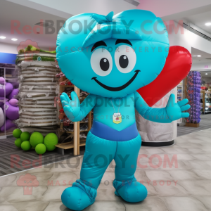 Turquoise Heart Shaped Balloons mascot costume character dressed with a Joggers and Berets