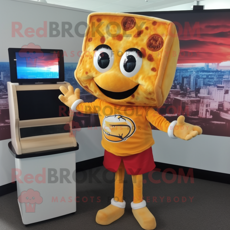 nan Grilled Cheese Sandwich mascot costume character dressed with a V-Neck Tee and Digital watches