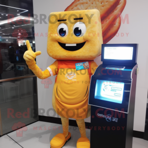nan Grilled Cheese Sandwich mascot costume character dressed with a V-Neck Tee and Digital watches