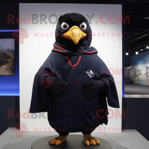 Navy Blackbird mascot costume character dressed with a Sweatshirt and Scarves