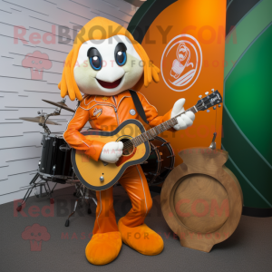 Orange Celtic Harp mascot costume character dressed with a Moto Jacket and Cummerbunds