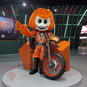 Orange Celtic Harp mascot costume character dressed with a Moto Jacket and Cummerbunds