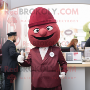 Maroon Falafel mascot costume character dressed with a Suit Jacket and Berets