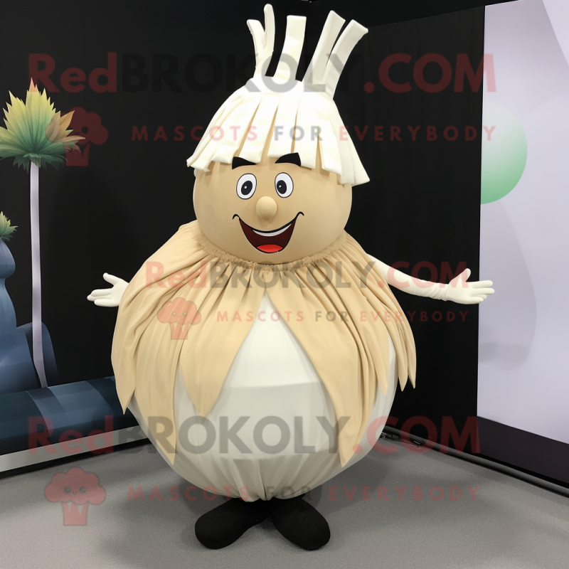 Beige Onion mascot costume character dressed with a Pleated Skirt and ...